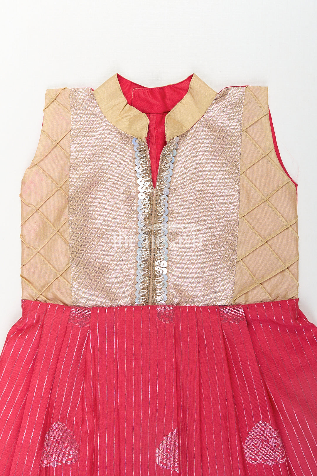 Girls Kanchivaram Silk Latest Silk Frock Design with Pintuck Bodice and Rich Gold Woven Finish