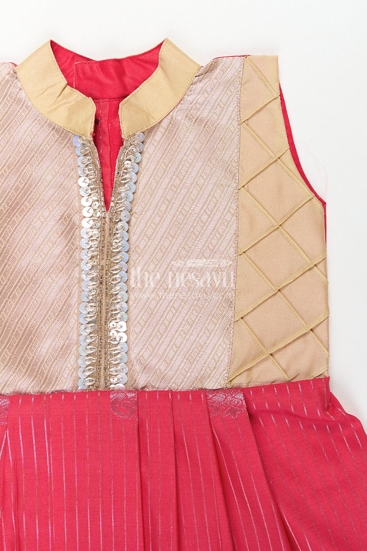Girls Kanchivaram Silk Latest Silk Frock Design with Pintuck Bodice and Rich Gold Woven Finish