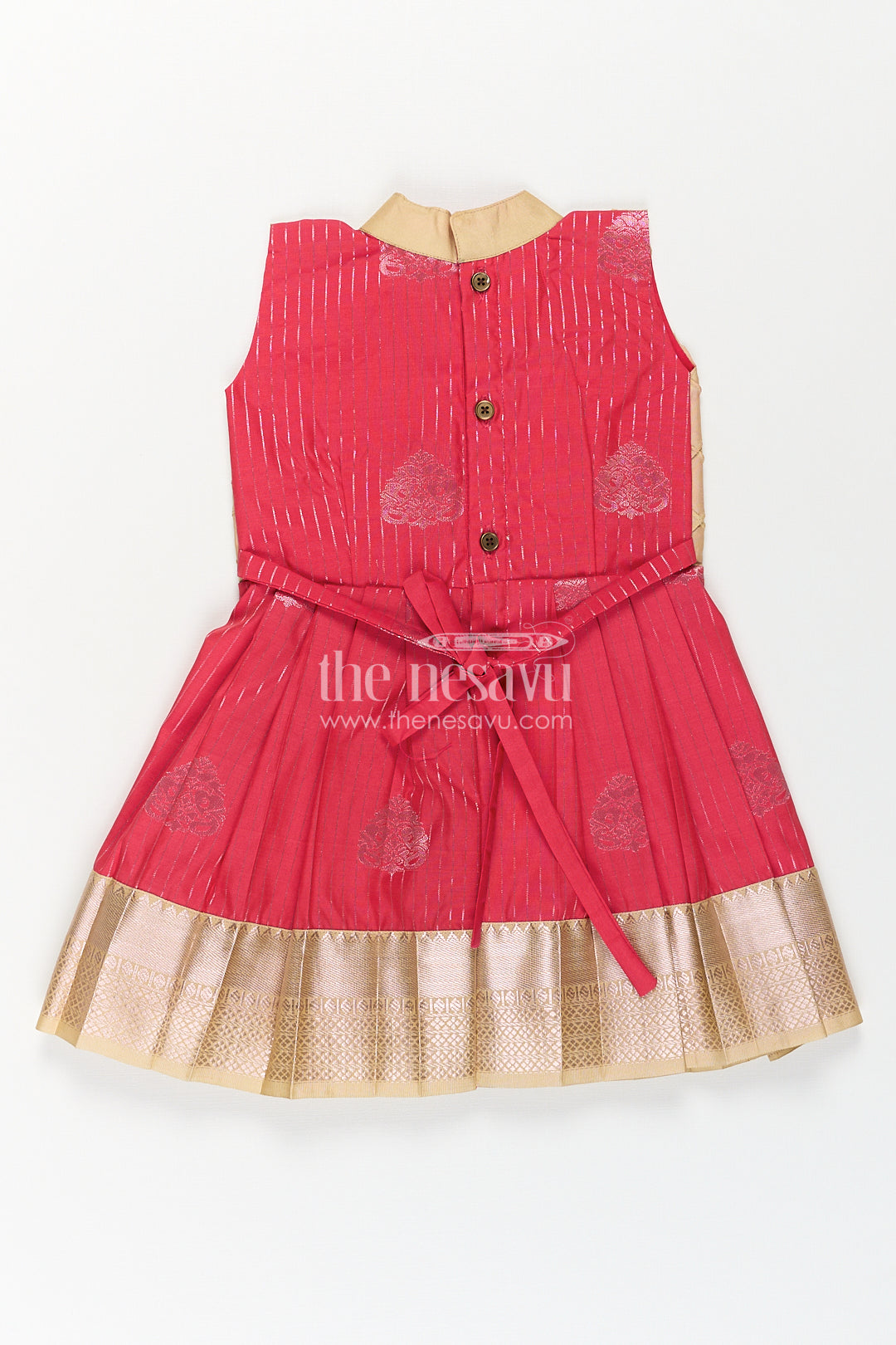 Girls Kanchivaram Silk Latest Silk Frock Design with Pintuck Bodice and Rich Gold Woven Finish