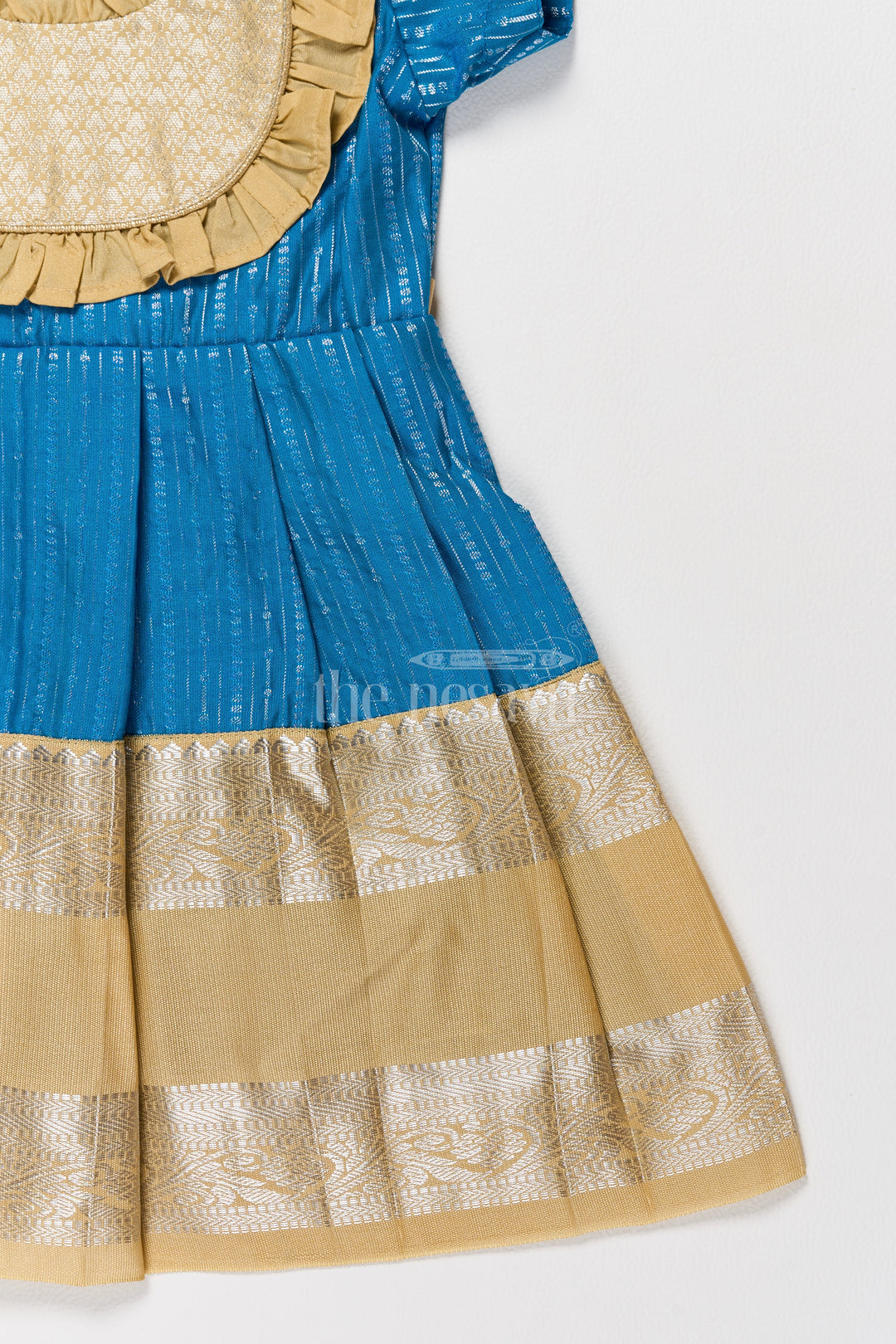 Exquisite Blue and Gold Kanchi Silk Frock for Girls’ Pongal Celebrations