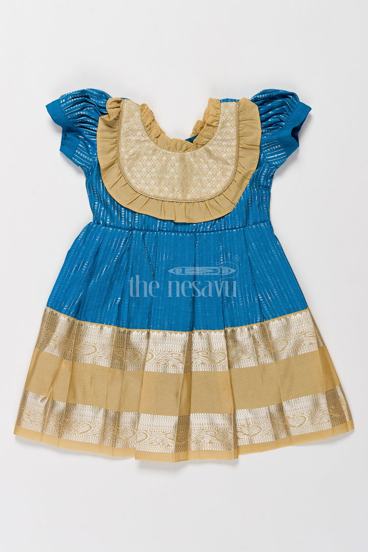 Exquisite Blue and Gold Kanchi Silk Frock for Girls’ Pongal Celebrations