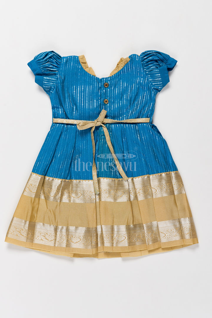 Exquisite Blue and Gold Kanchi Silk Frock for Girls’ Pongal Celebrations