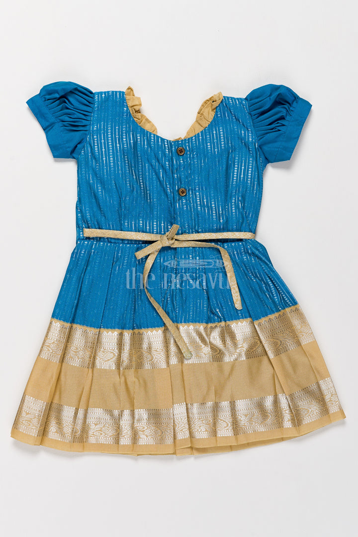 Exquisite Blue and Gold Kanchi Silk Frock for Girls’ Pongal Celebrations