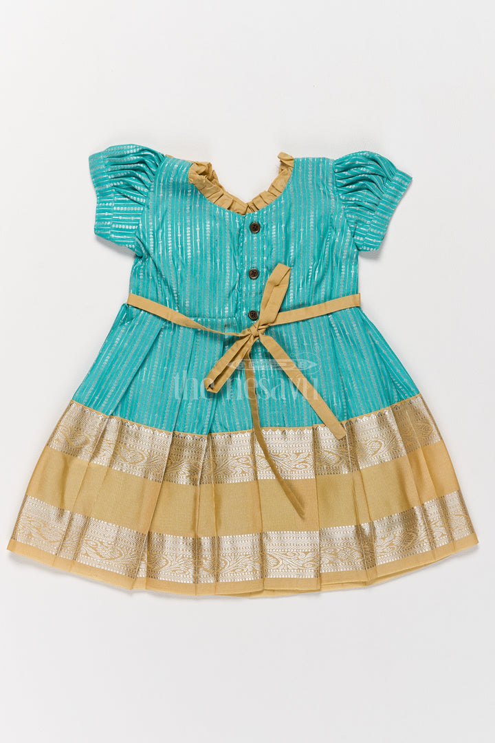 Regal Green and Gold Kanchi Silk Frock with Elegant Festive Appeal