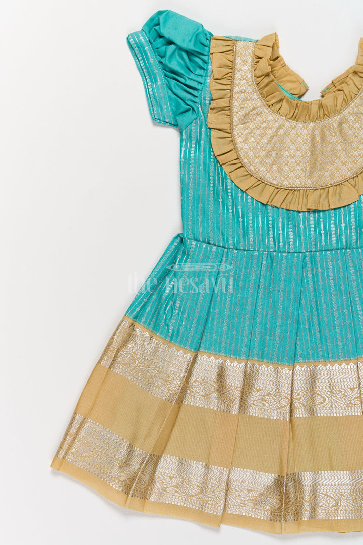 Regal Green and Gold Kanchi Silk Frock with Elegant Festive Appeal