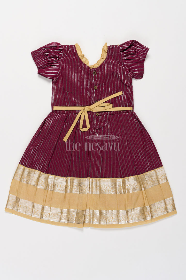 Traditional Girls Kanchi Silk Frock in Rich Maroon with Lustrous Golden Border