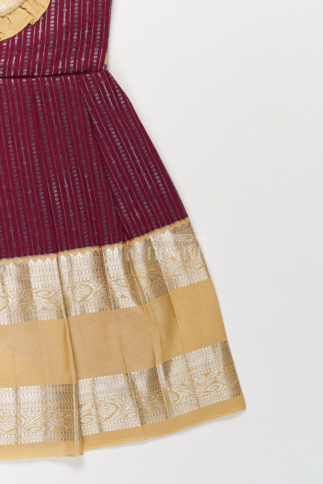 Traditional Girls Kanchi Silk Frock in Rich Maroon with Lustrous Golden Border