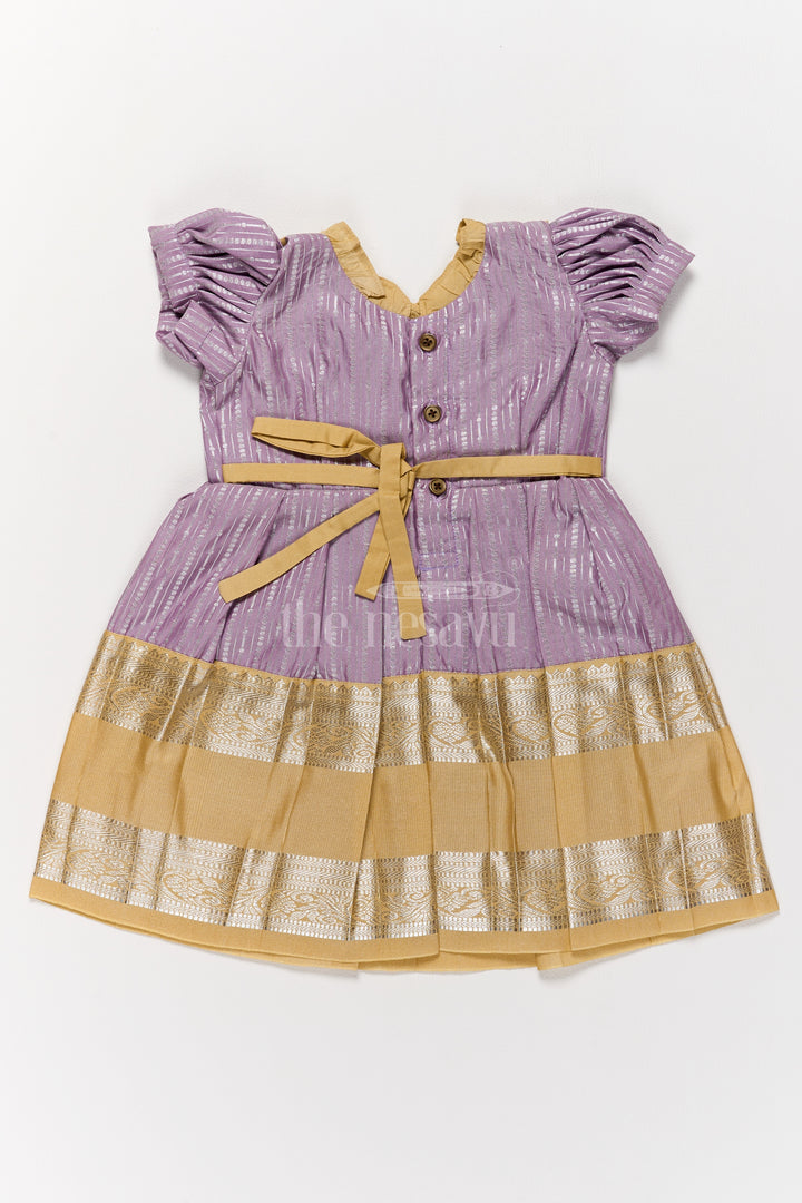 Regal Lavender Girls Kanchi Silk Frock with Gleaming Golden Zari Border for Pongal