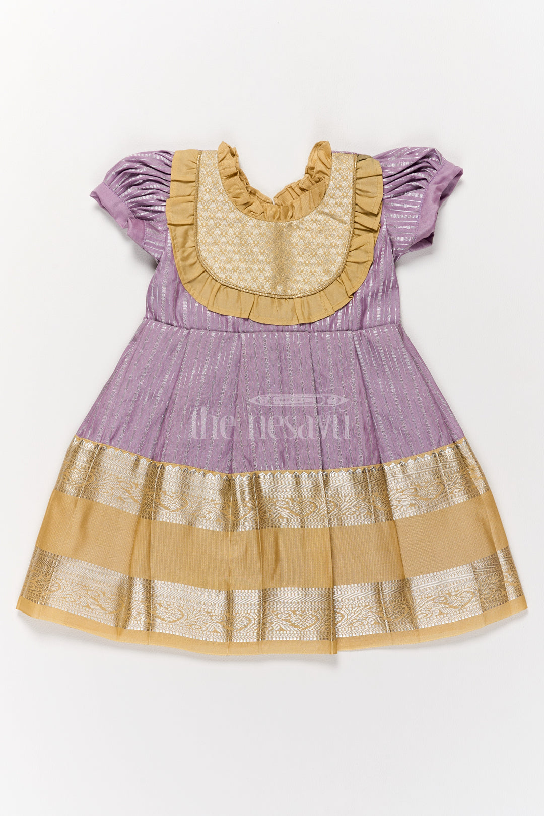 Regal Lavender Girls Kanchi Silk Frock with Gleaming Golden Zari Border for Pongal