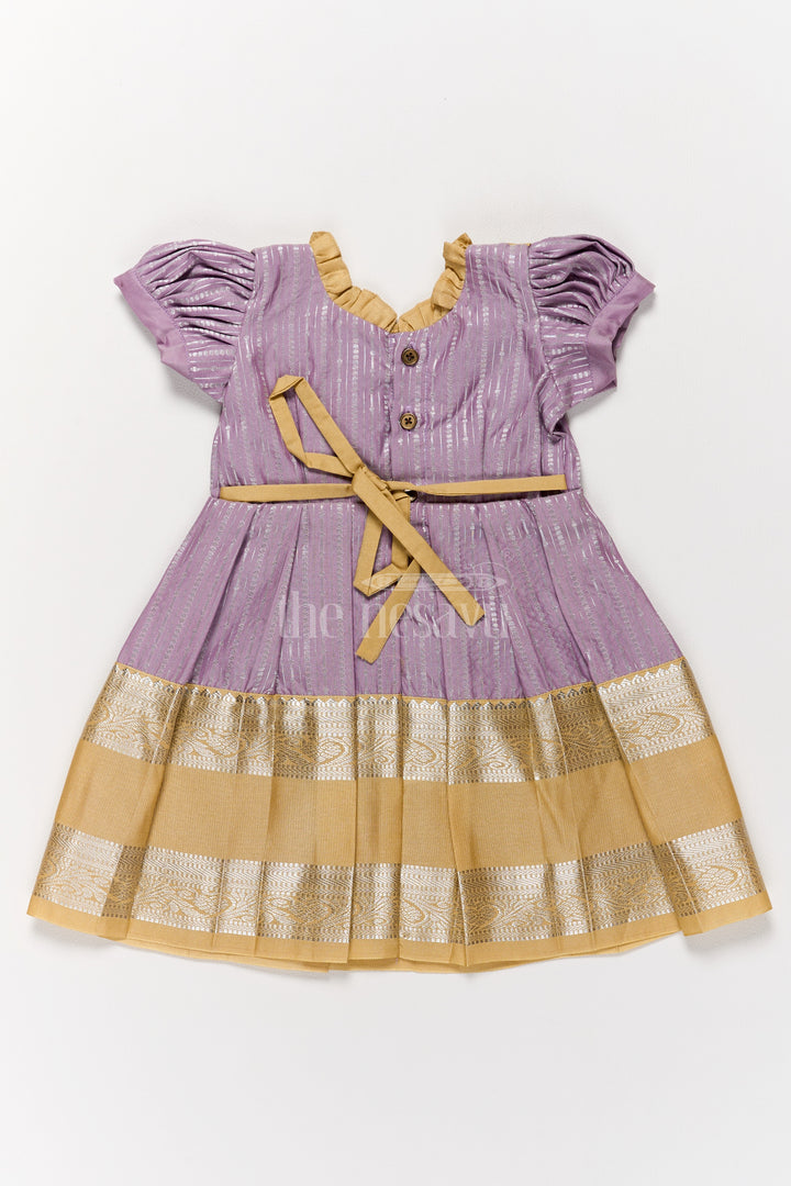 Regal Lavender Girls Kanchi Silk Frock with Gleaming Golden Zari Border for Pongal