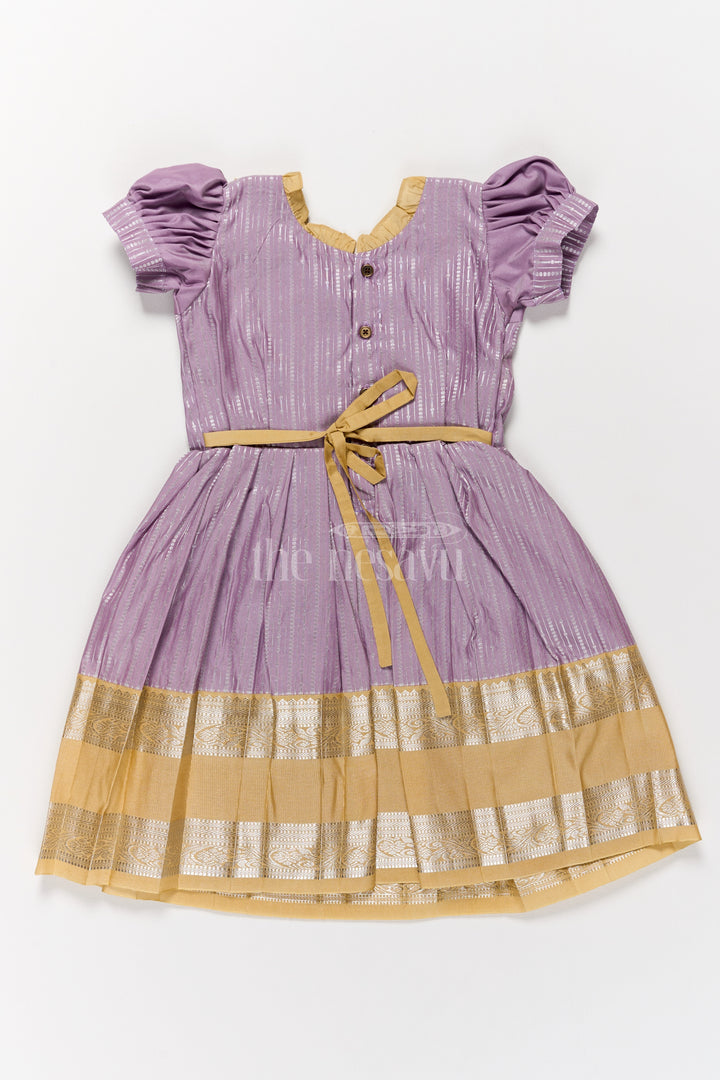 Regal Lavender Girls Kanchi Silk Frock with Gleaming Golden Zari Border for Pongal