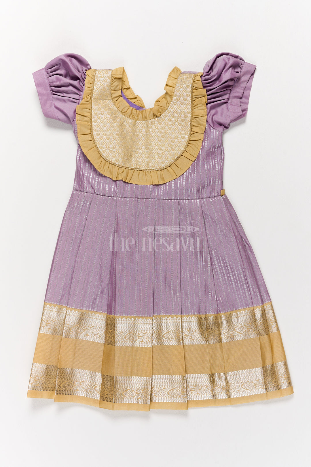 Regal Lavender Girls Kanchi Silk Frock with Gleaming Golden Zari Border for Pongal