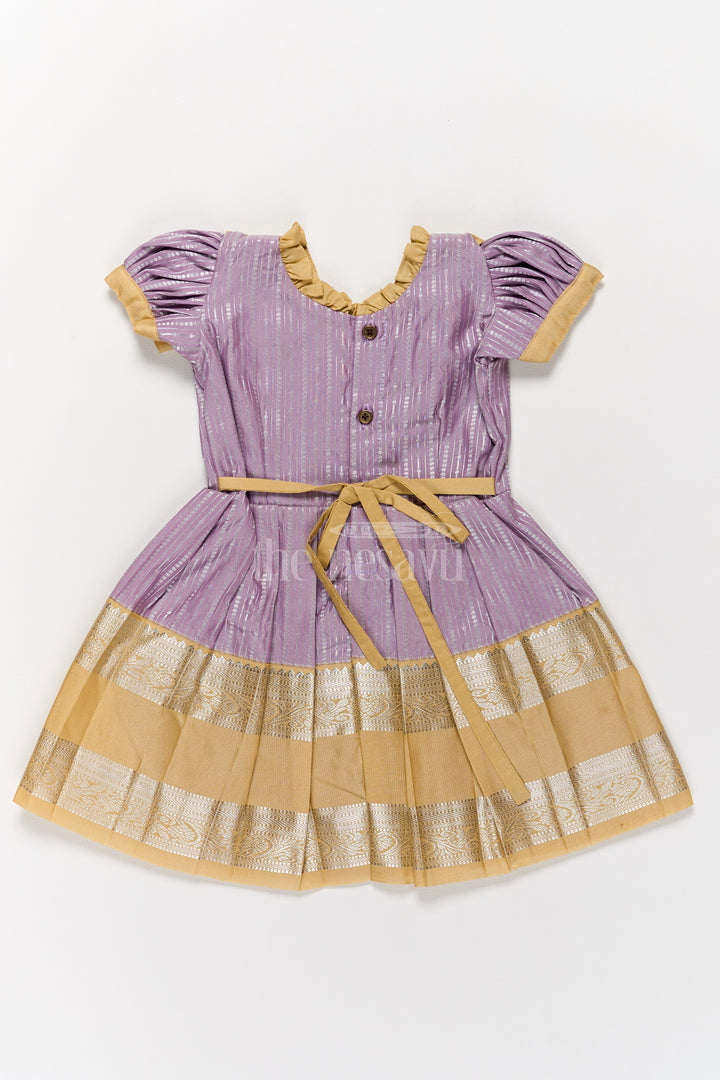 Regal Lavender Girls Kanchi Silk Frock with Gleaming Golden Zari Border for Pongal