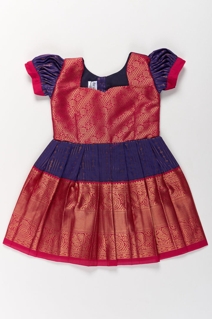 Elegant Purple and Red Pattu Pavadai for Girls with Zari Borders and Pleated Skirt