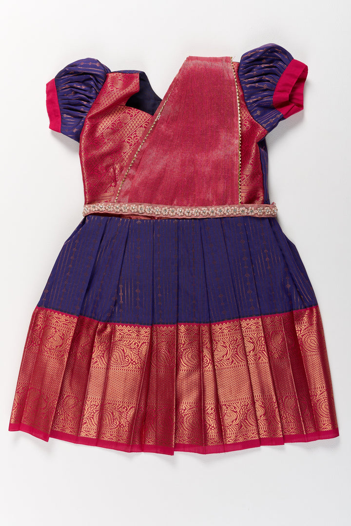 Elegant Purple and Red Pattu Pavadai for Girls with Zari Borders and Pleated Skirt