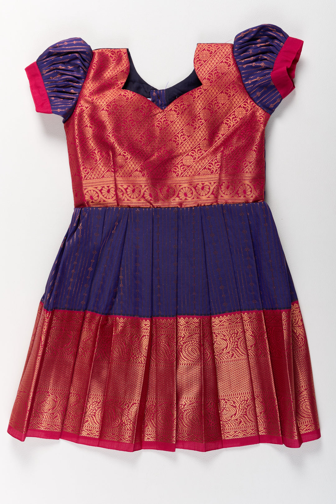 Elegant Purple and Red Pattu Pavadai for Girls with Zari Borders and Pleated Skirt