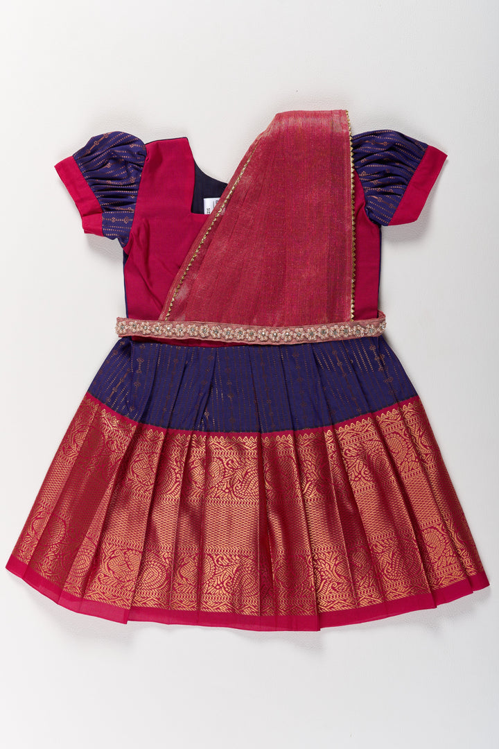 Elegant Purple and Red Pattu Pavadai for Girls with Zari Borders and Pleated Skirt