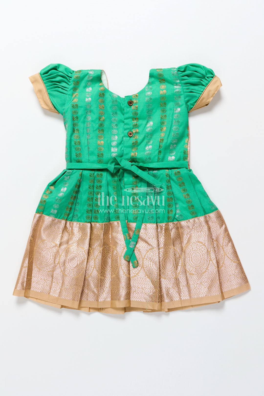 Baby Girl Kanchipuram Silk Frock for Festive and Wedding Occasions