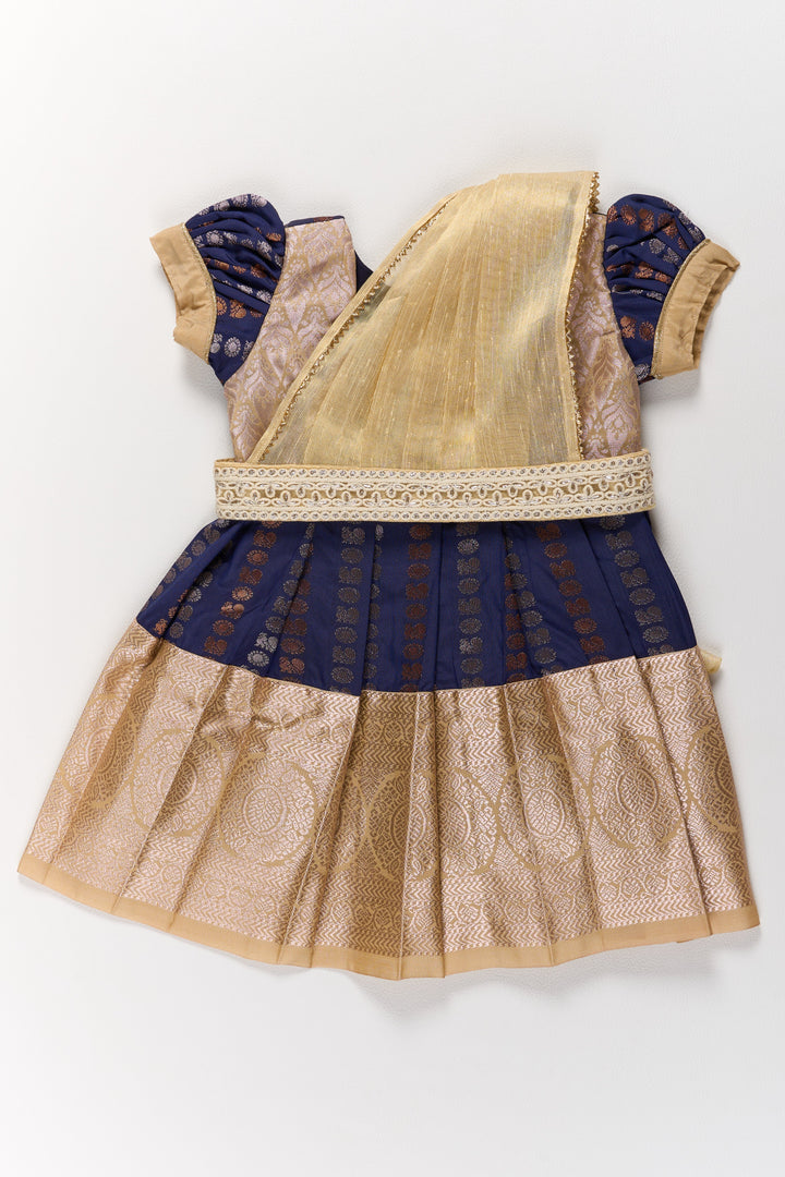 Royal Purple and Gold Pattu Pavadai Sattai for Girls with Zari Embellishments