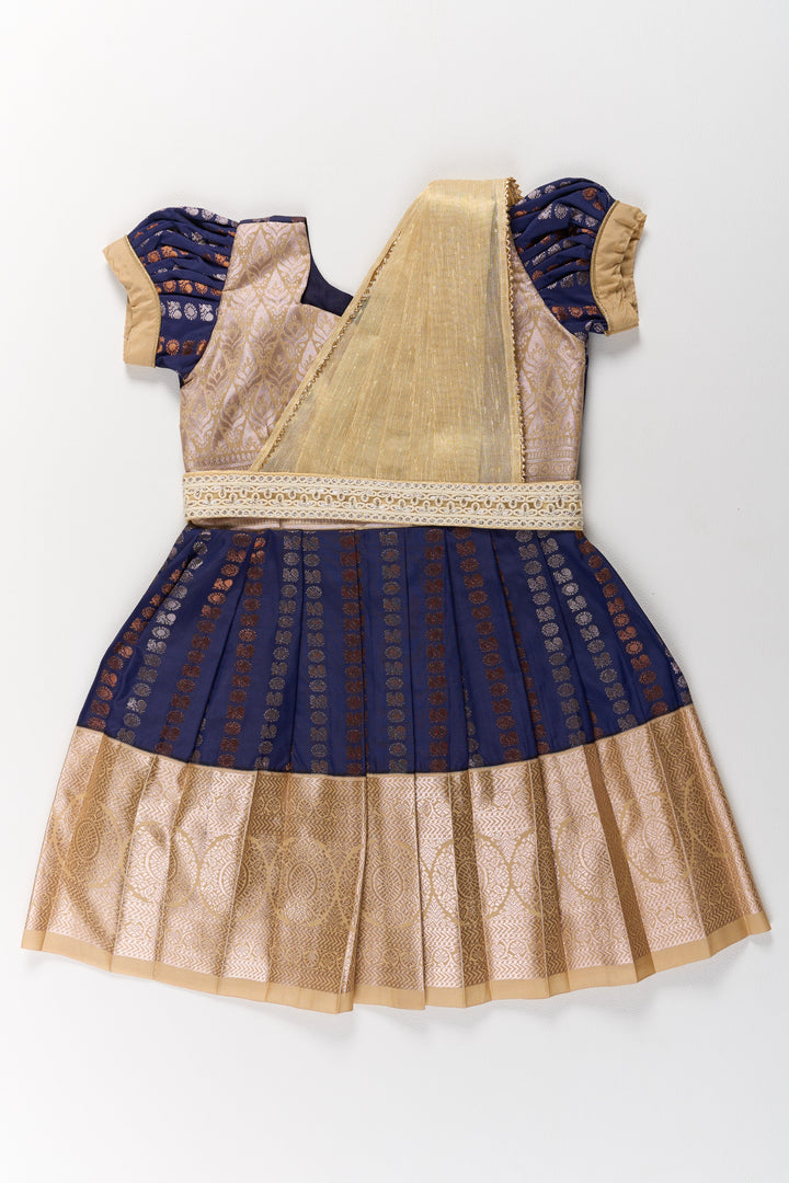 Royal Purple and Gold Pattu Pavadai Sattai for Girls with Zari Embellishments