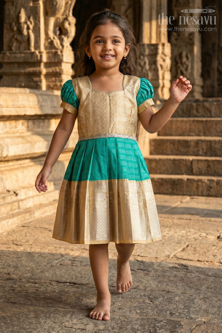 Baby Girl Kanchipuram Silk Frock for Weddings and Festive Occasions