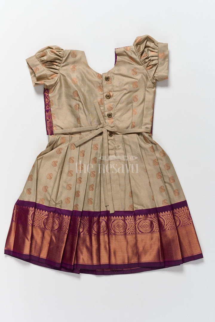 Pongal Collection Dress for Girls Elegant Gold and Maroon Kanchi Silk Frock