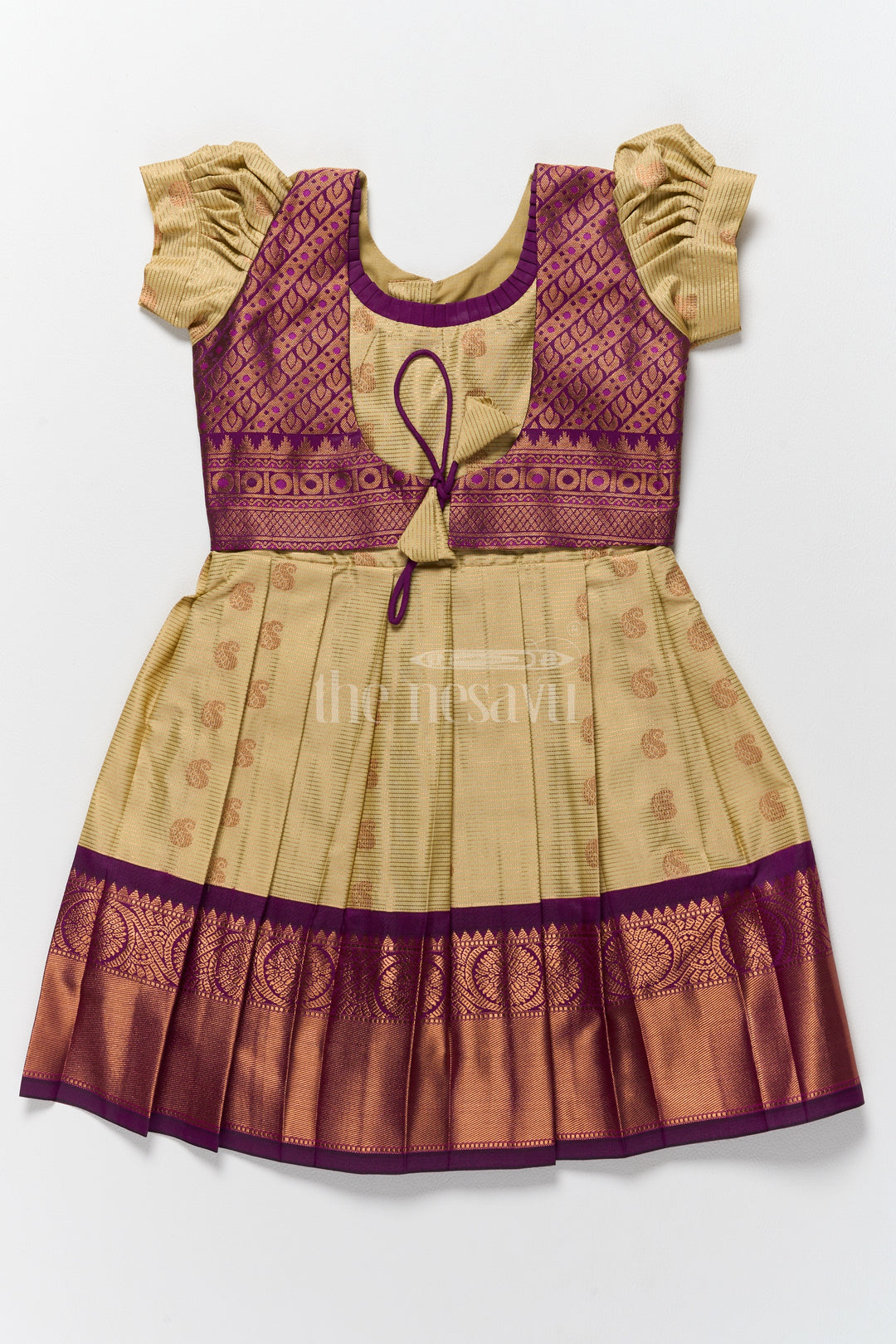 Festive Kanchi Silk Frock for Pongal with Brocade Accents and Puff Sleeves