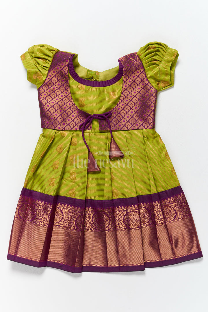 Elegant Girls Kanchi Silk Frock with Intricate Purple Border for Pongal Dressing