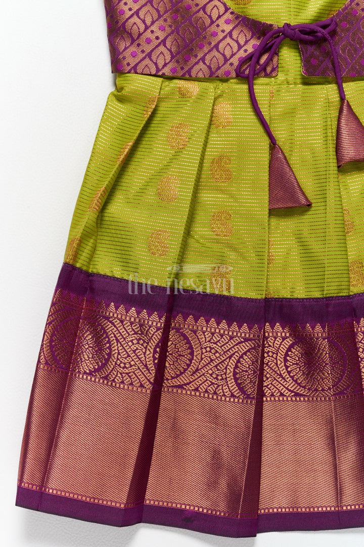 Elegant Girls Kanchi Silk Frock with Intricate Purple Border for Pongal Dressing