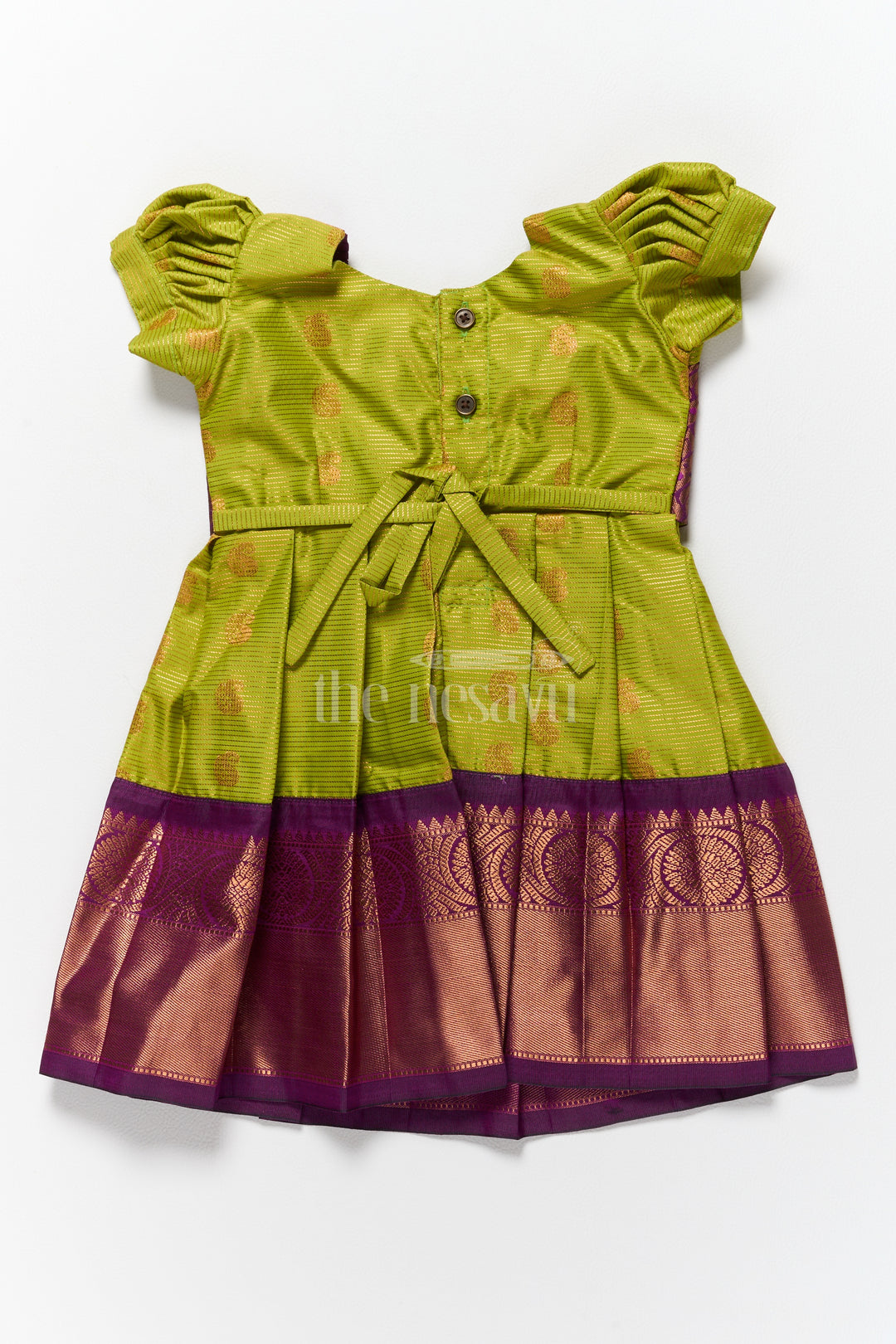 Elegant Girls Kanchi Silk Frock with Intricate Purple Border for Pongal Dressing