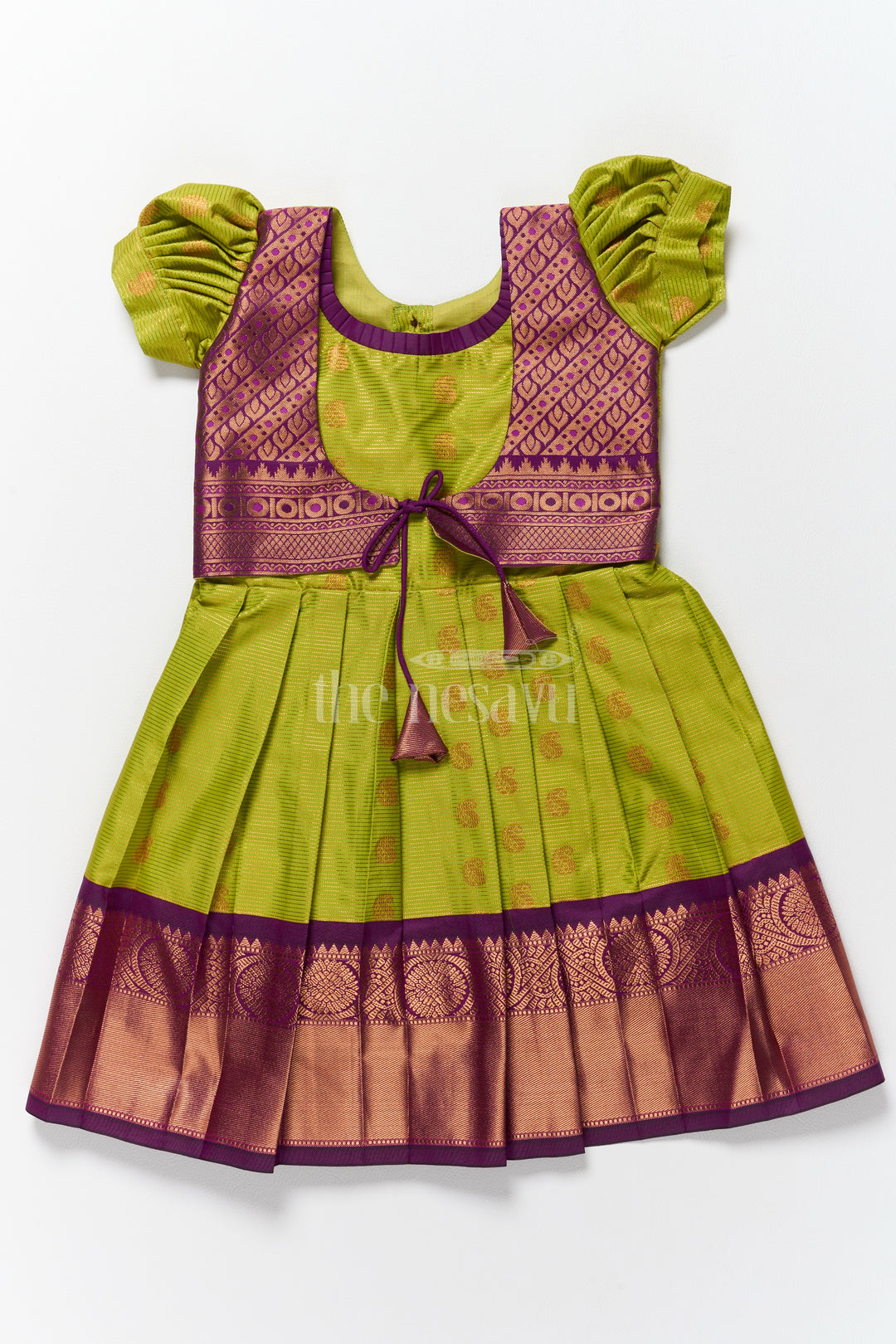 Elegant Girls Kanchi Silk Frock with Intricate Purple Border for Pongal Dressing