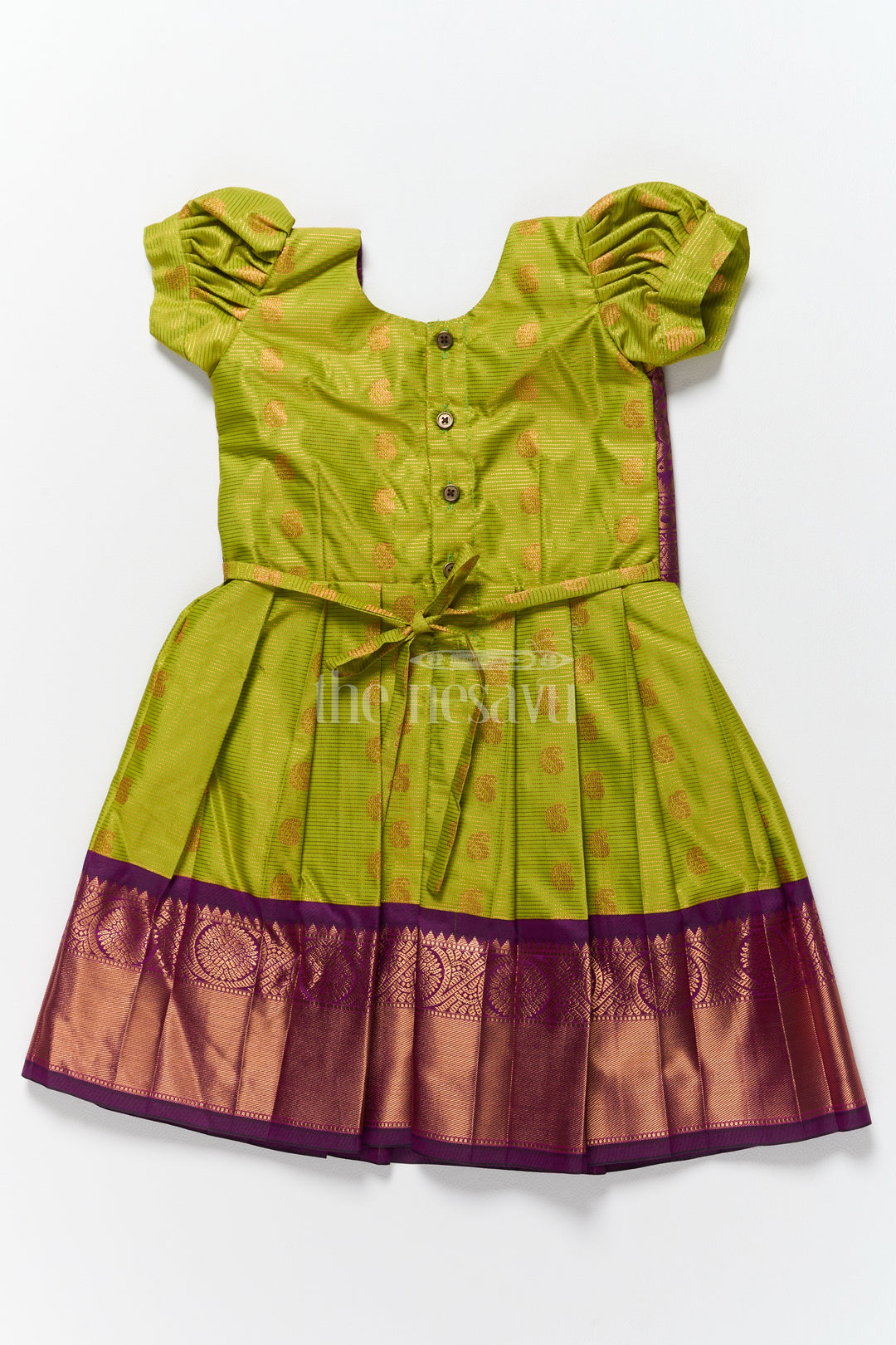 Elegant Girls Kanchi Silk Frock with Intricate Purple Border for Pongal Dressing