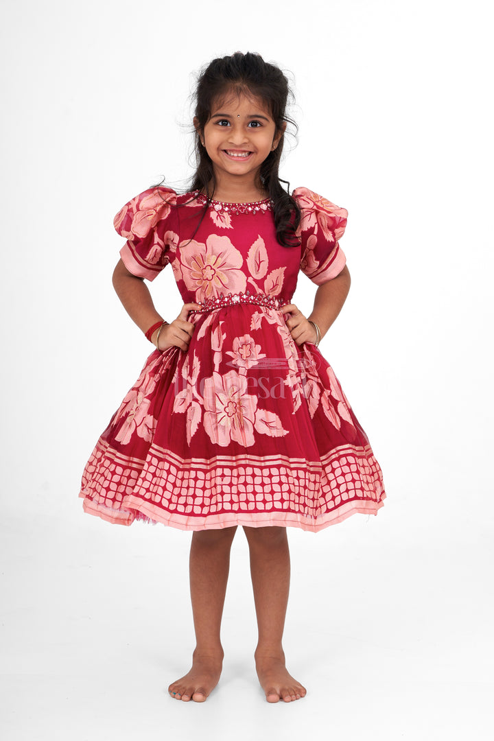 Charming Bacchon Ke Frock in Brazo Fabric with Floral Embroidery and Flared Skirt