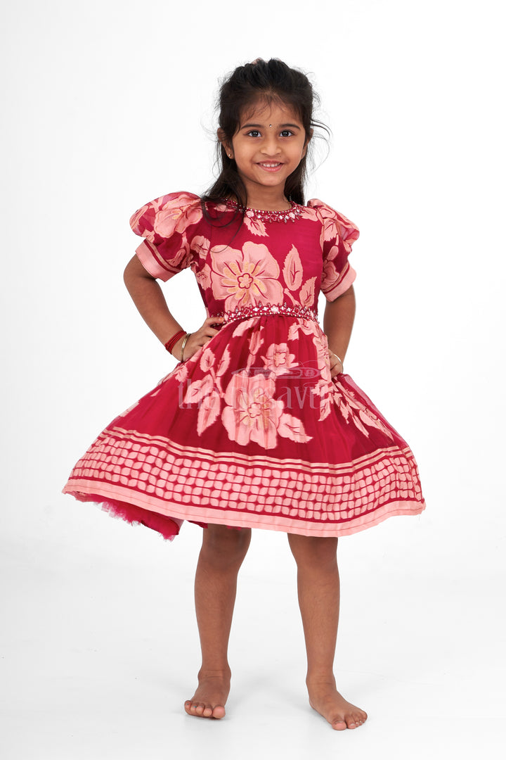 Charming Bacchon Ke Frock in Brazo Fabric with Floral Embroidery and Flared Skirt