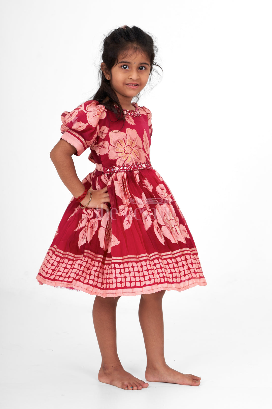 Charming Bacchon Ke Frock in Brazo Fabric with Floral Embroidery and Flared Skirt