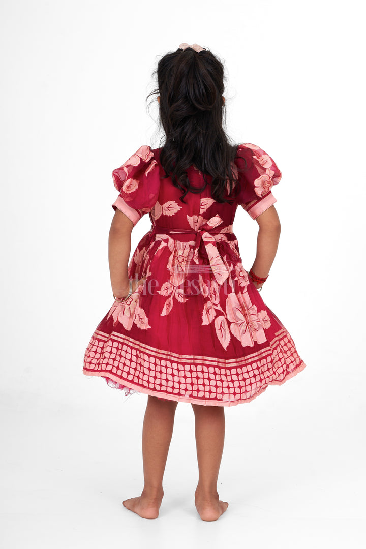 Charming Bacchon Ke Frock in Brazo Fabric with Floral Embroidery and Flared Skirt