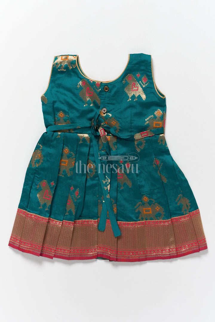 Elegant Green and Red New Model Frocks for Girls with Intricate Jacquard Silk Design