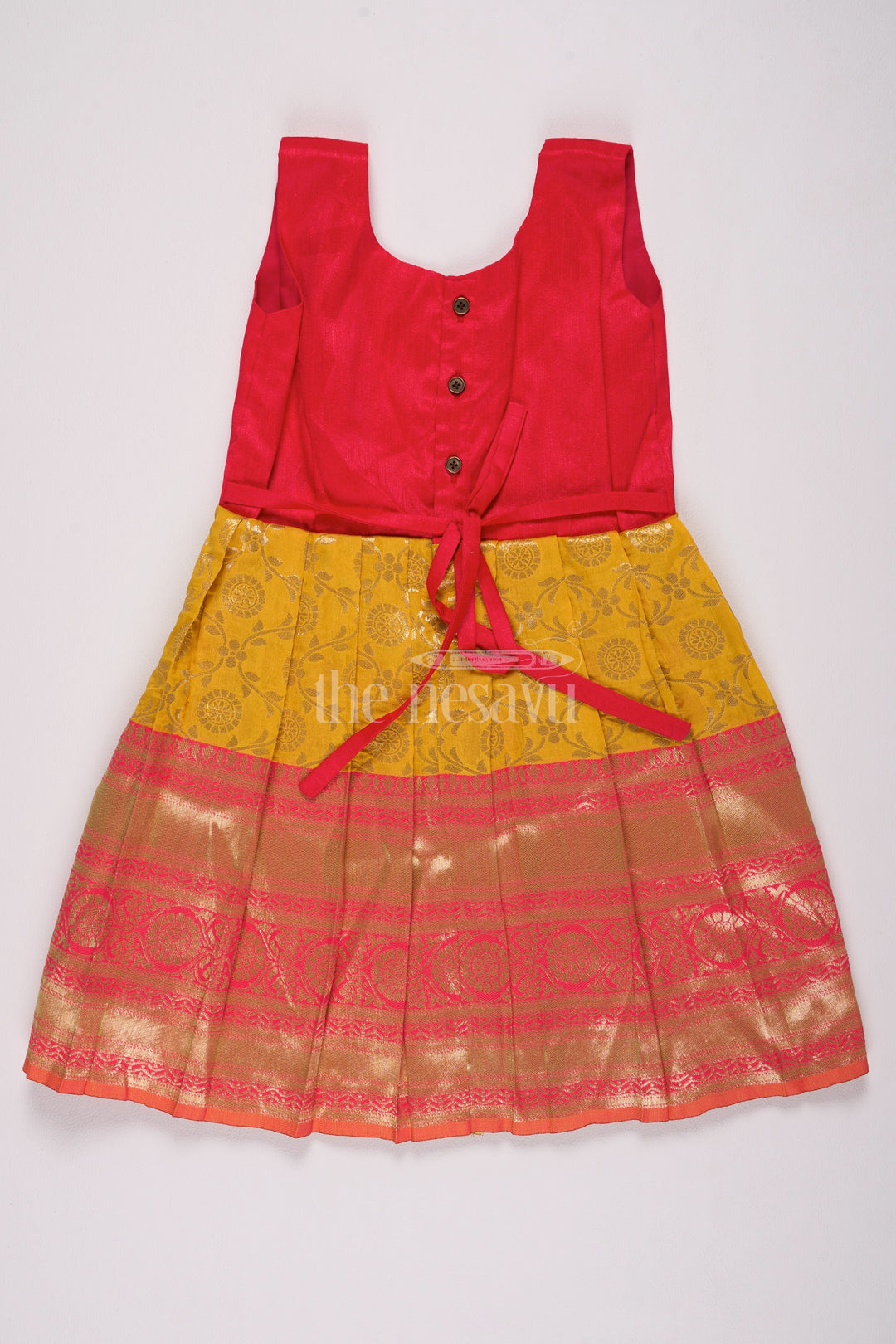 Stunning Red and Yellow Frock Fancy for Girls with Jacquard Silk Patterns