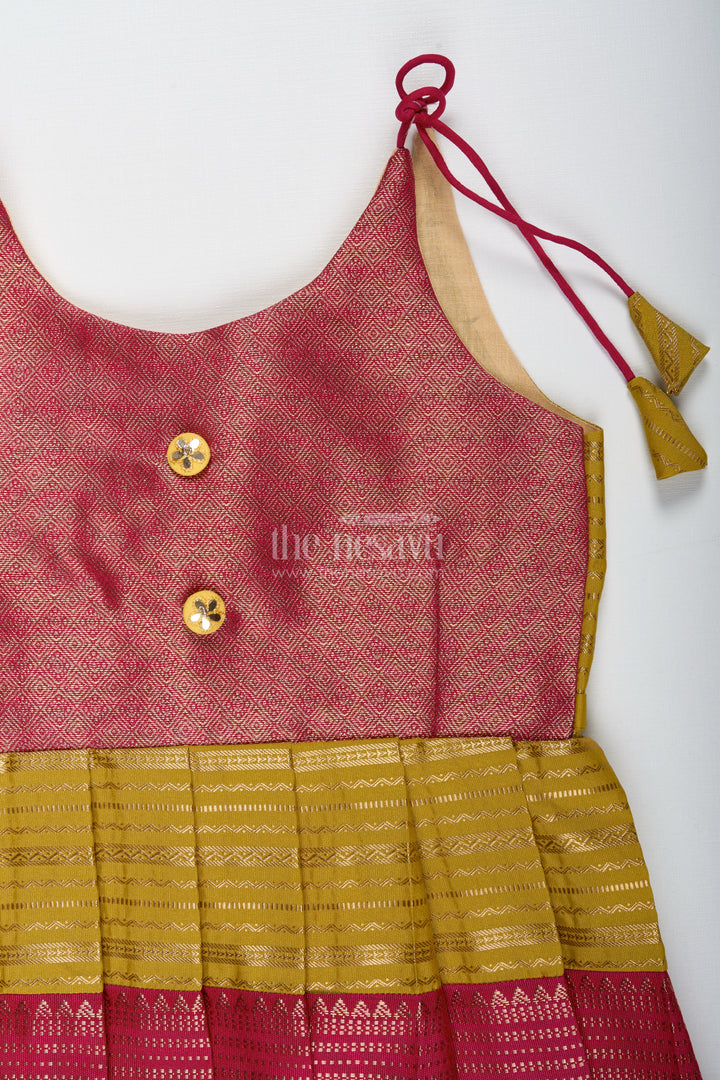 Traditional Tie-Up Frock For Baby Girls In Mustard And Pink Perfect For Weddings