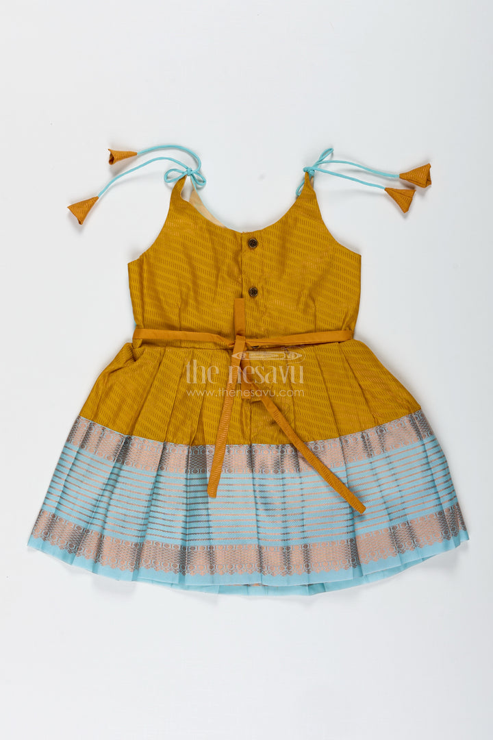 Ethnic Frock For Baby Girls In Mustard And Teal Perfect For Festivals And Photoshoots