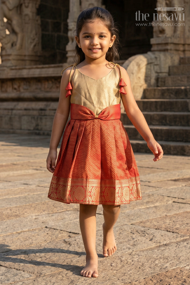 Baby Girl Ethnic Silk Frock with Contrast Yoke for Poojas and Family Occasions