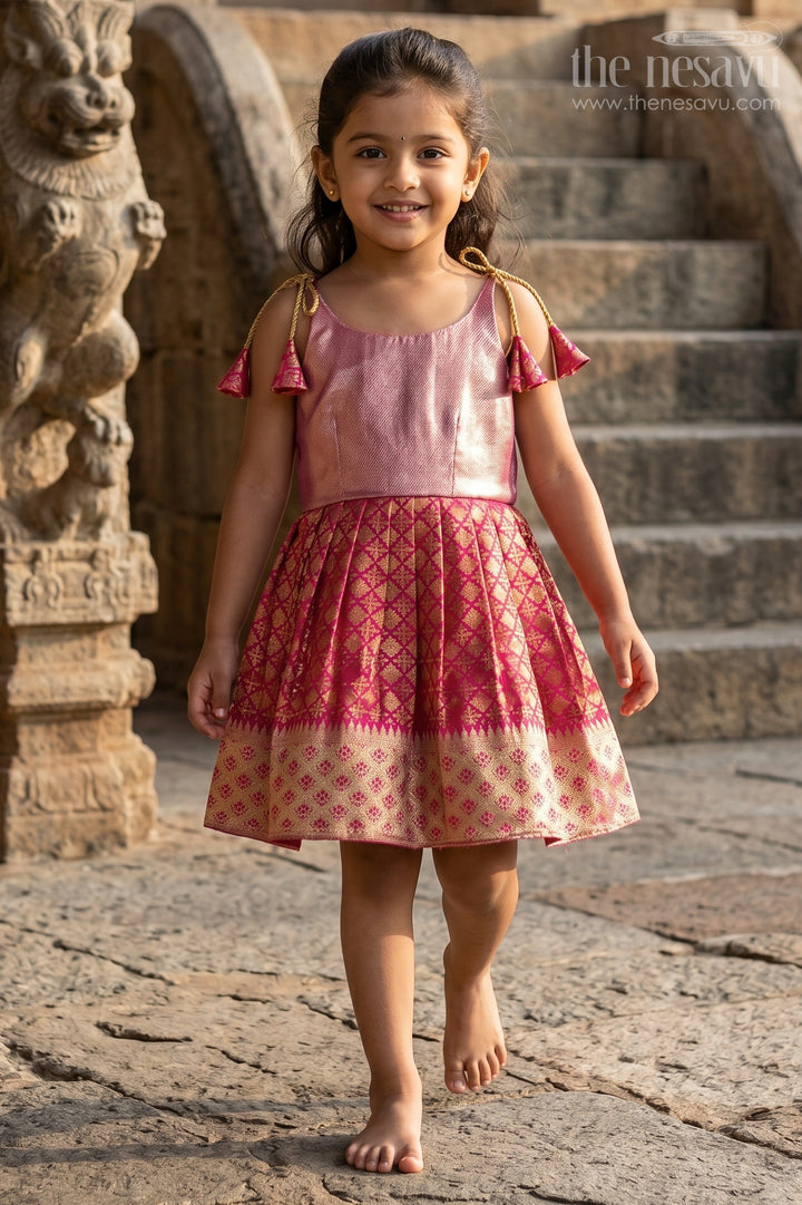 Toddler Girl Silk Frock with Banarasi Border for Festive Family Events