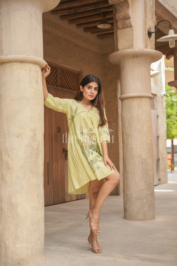 Graceful Women’s Chiffon Flared Kurtha with Subtle Floral Embroidery