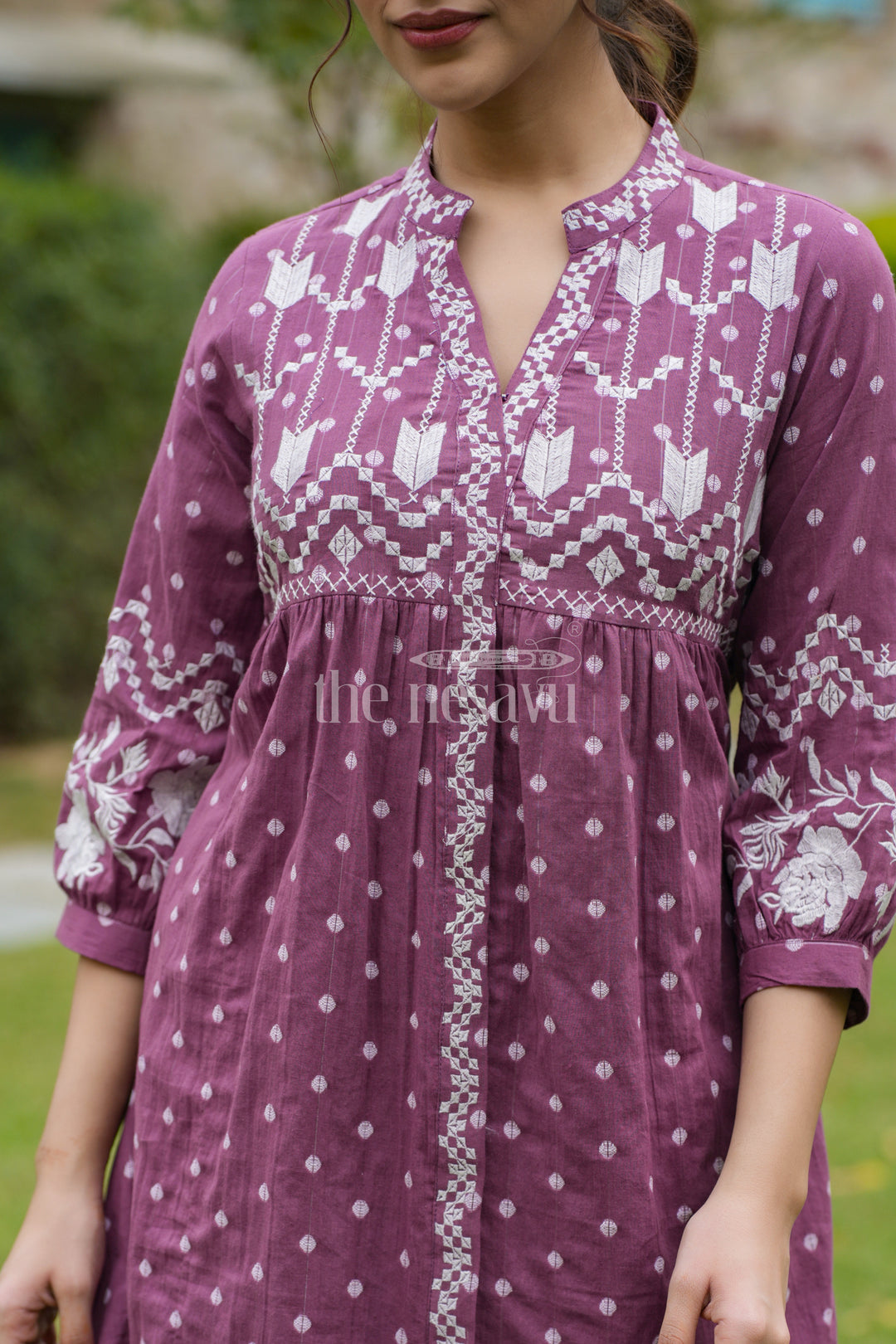 Beautiful Cotton Dresses for Ladies in Indigo with White Embroidery and Flared Design