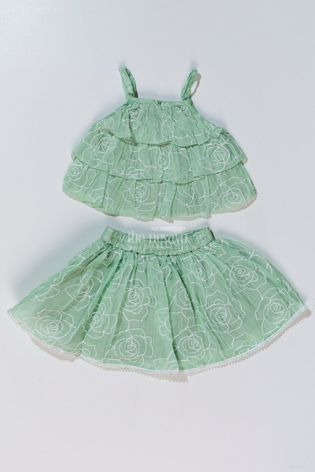 The Nesavu Baby Fancy Frock Adorable Casual Birthday Outfits for Girls with Ruffled Layers and Floral Thread Embroidery Nesavu Adorable Casual Birthday Outfits Girls Ruffled Layers Floral Thread Embroidery | The Nesavu