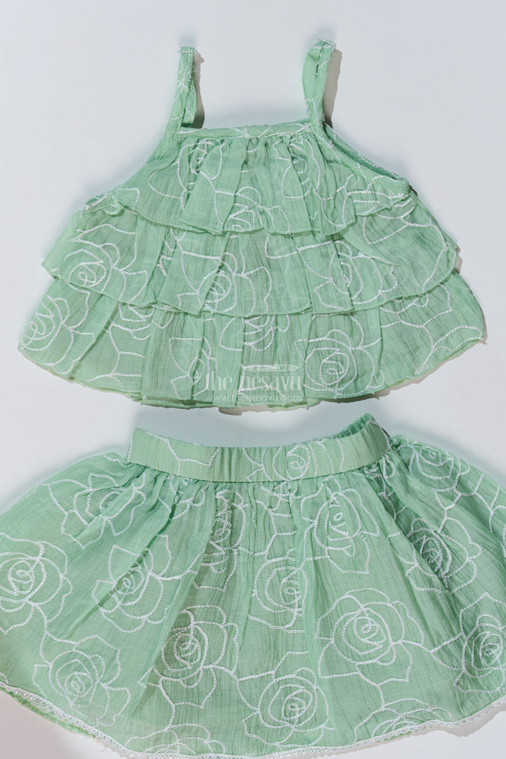 The Nesavu Baby Fancy Frock Adorable Casual Birthday Outfits for Girls with Ruffled Layers and Floral Thread Embroidery Nesavu Adorable Casual Birthday Outfits Girls Ruffled Layers Floral Thread Embroidery | The Nesavu