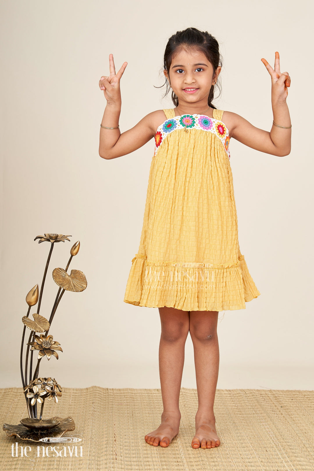 The Nesavu Girls Fancy Frock Adorable Casual Wear Outfits for Girls with Popcorn Crush Fabric and Crochet Detailing Nesavu 16 (1Y) / Yellow GFC1641A-16 Adorable Casual Wear Outfits Girls Popcorn Crush Fabric Crochet Detailing | The Nesavu