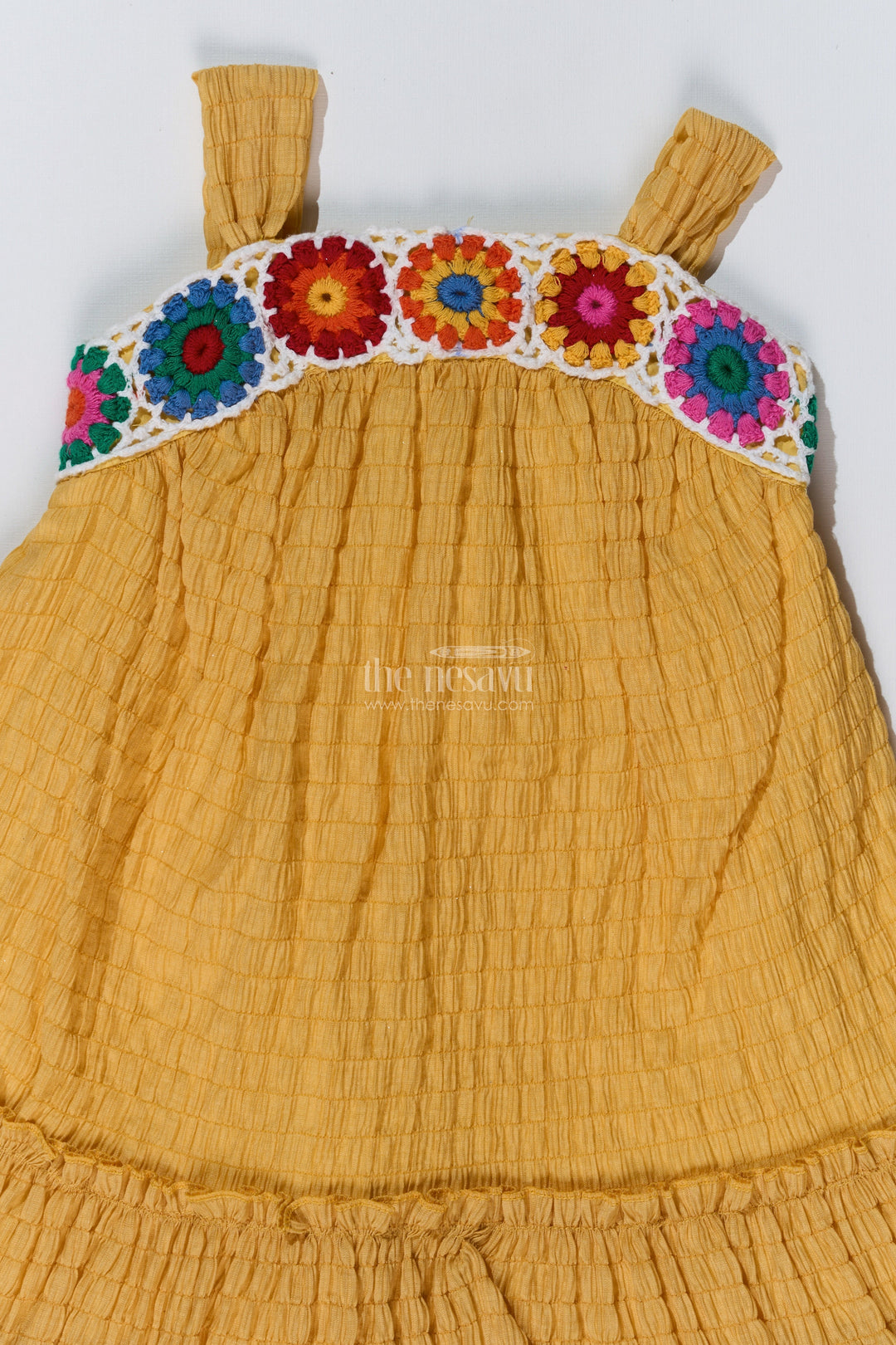 The Nesavu Girls Fancy Frock Adorable Casual Wear Outfits for Girls with Popcorn Crush Fabric and Crochet Detailing Nesavu Adorable Casual Wear Outfits Girls Popcorn Crush Fabric Crochet Detailing | The Nesavu