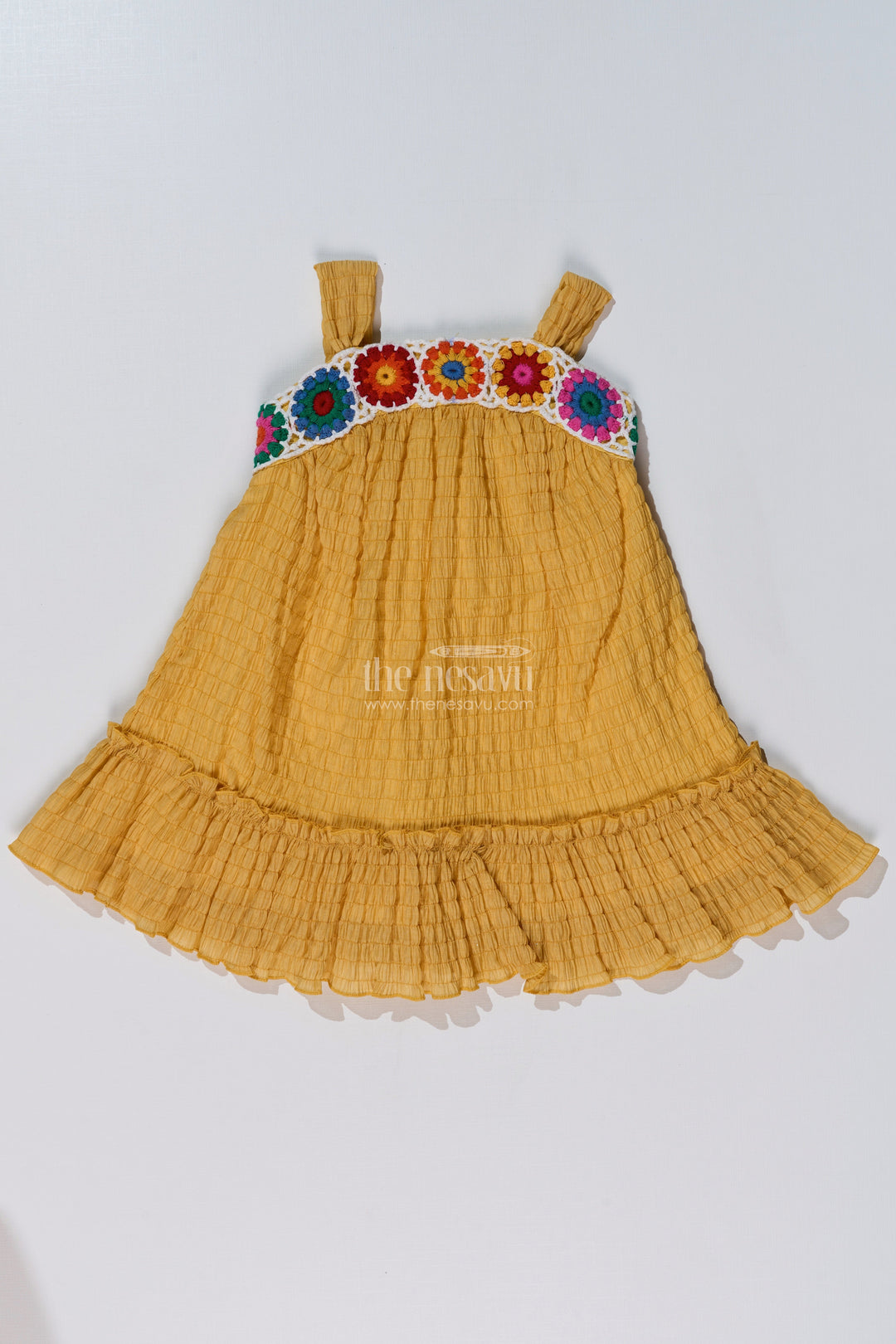 The Nesavu Girls Fancy Frock Adorable Casual Wear Outfits for Girls with Popcorn Crush Fabric and Crochet Detailing Nesavu Adorable Casual Wear Outfits Girls Popcorn Crush Fabric Crochet Detailing | The Nesavu