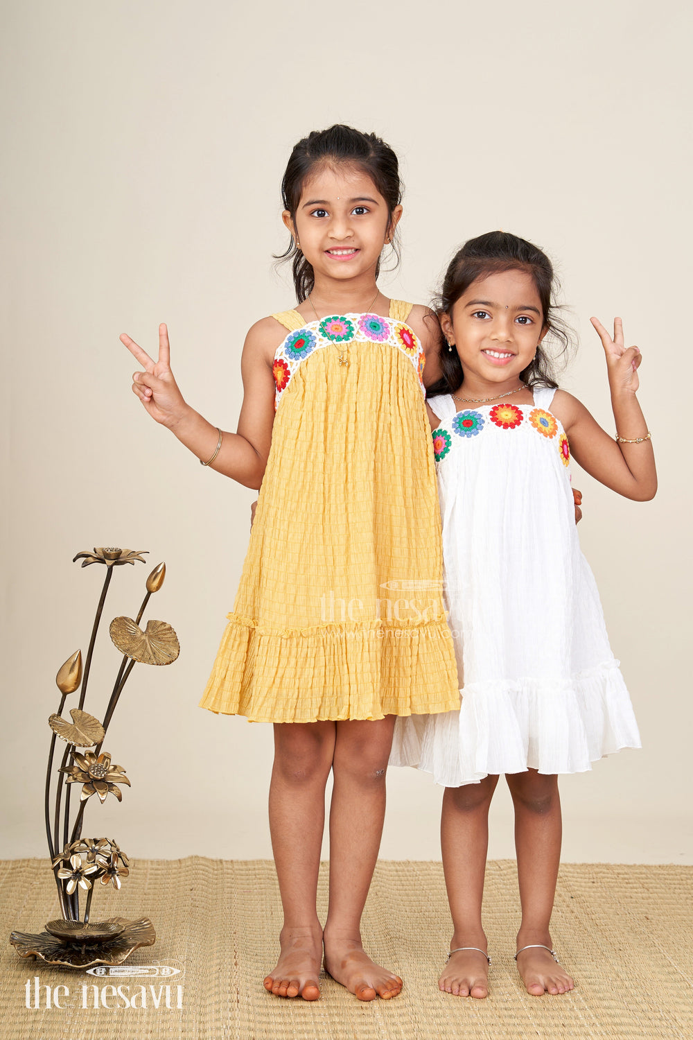The Nesavu Girls Fancy Frock Adorable Casual Wear Outfits for Girls with Popcorn Crush Fabric and Crochet Detailing Nesavu Adorable Casual Wear Outfits Girls Popcorn Crush Fabric Crochet Detailing | The Nesavu